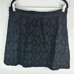 Loft Women’s Skirt 12 Black A Line Eyelet Lined 100% Cotton